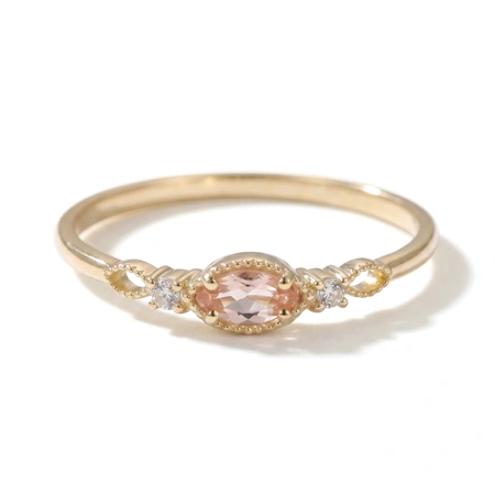 10Kt Gold Ring with Lab Grown Padparadscha Sapphire, Diamond 10Kt Gold Ring with Lab Grown Padparadscha Sapphire, Diamond