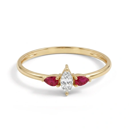 10Kt Gold Ring with Lab Grown Pigeon Blood Ruby, Diamond 10Kt Gold Ring with Lab Grown Pigeon Blood Ruby, Diamond