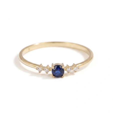 Yellow Gold Ring with Lab Grown Royal Blue Sapphire, Diamond Yellow Gold Ring with Lab Grown Royal Blue Sapphire, Diamond