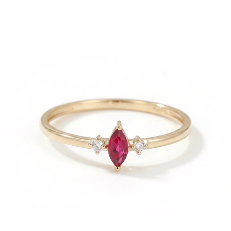 Yellow Gold Ring with Lab Grown Pigeon Blood Ruby, Diamond Yellow Gold Ring with Lab Grown Pigeon Blood Ruby, Diamond