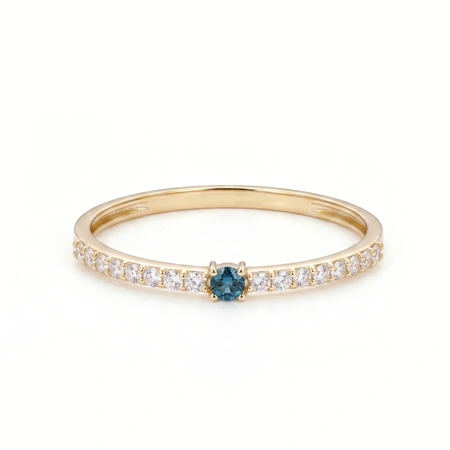 10Kt Yellow Gold Band with London Blue Topaz and Lab Diamond