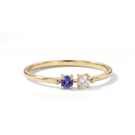 14Kt Yellow Gold Delicate Ring with Tanzanite and Diamond 14Kt Yellow Gold Delicate Ring with Tanzanite and Diamond