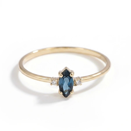 9Kt Yellow Gold Ring with London Blue Topaz and Diamond