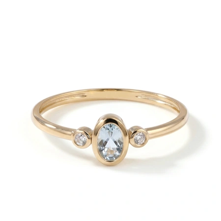 Aquamarine 9Kt Yellow Gold Ring with Lab Grown Diamond Aquamarine 9Kt Yellow Gold Ring with Lab Grown Diamond