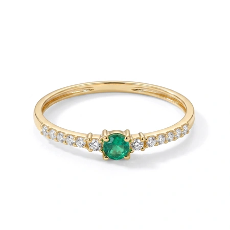 Yellow Gold Ring with Lab Grown Diamond, Columbia Emerald Yellow Gold Ring with Lab Grown Diamond, Columbia Emerald