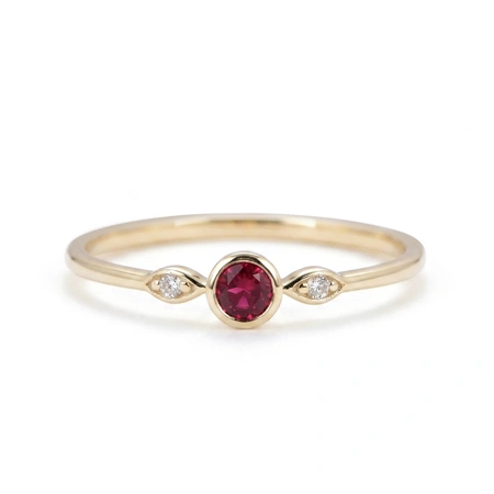 9Kt Yellow Gold Ring with Lab Diamond and Pigeon Ruby 9Kt Yellow Gold Ring with Lab Diamond and Pigeon Ruby
