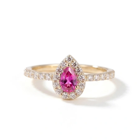 9Kt Yellow Gold Ring: Lab Grown Hot Pink Tourmaline, Diamond
