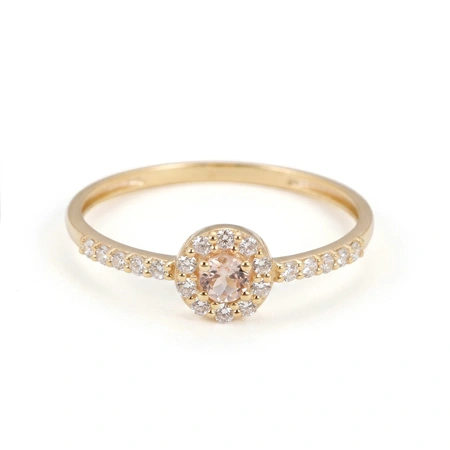 9Kt Yellow Gold Ring with Lab Grown Morganite and Diamond 9Kt Yellow Gold Ring with Lab Grown Morganite and Diamond