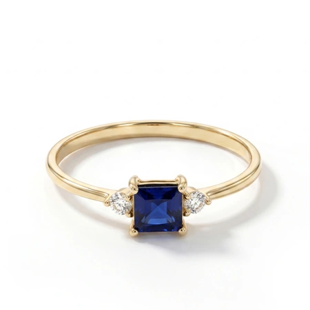 Yellow Gold Ring with Royal Blue Sapphire and Diamond Yellow Gold Ring with Royal Blue Sapphire and Diamond