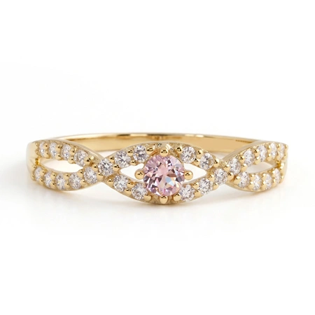 Gold Ring with Lab Grown Padparadscha Sapphire and Diamond Gold Ring with Lab Grown Padparadscha Sapphire and Diamond