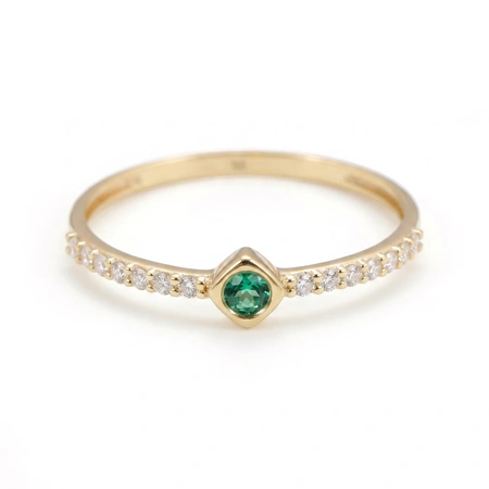 Solid Gold Ring with Lab Grown Columbia Emerald, Diamond Solid Gold Ring with Lab Grown Columbia Emerald, Diamond