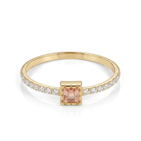 9Kt Solid Gold Ring with Lab Padparadscha Sapphire, Diamond 9Kt Solid Gold Ring with Lab Padparadscha Sapphire, Diamond