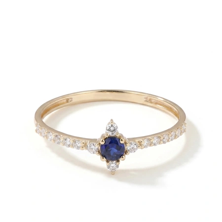 9Kt Yellow Gold Ring with Lab Grown Diamond, Blue Sapphire