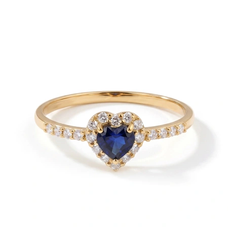 London Blue Topaz Gold Heart Ring with Lab Grown Diamond