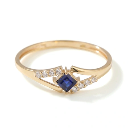 Solid Gold Ring with Lab Grown Royal Blue Sapphire, Diamond Solid Gold Ring with Lab Grown Royal Blue Sapphire, Diamond