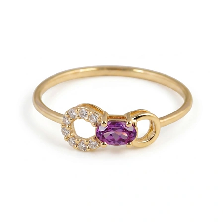 9Kt Yellow Gold Ring with Lab Grown Diamond, Alexandrite 9Kt Yellow Gold Ring with Lab Grown Diamond, Alexandrite