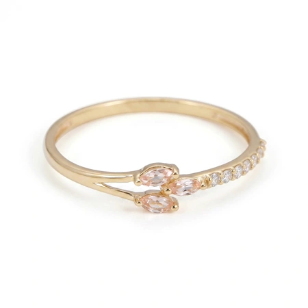 Gold Ring with Lab Grown Diamond, Padparadscha Sapphire Gold Ring with Lab Grown Diamond, Padparadscha Sapphire
