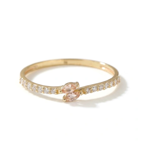 9Kt Gold Ring with Lab Grown Diamond, Padparadscha Sapphire 9Kt Gold Ring with Lab Grown Diamond, Padparadscha Sapphire