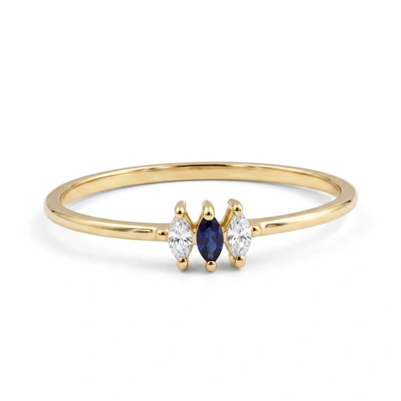 9Kt Solid Gold Ring Lab Grown Diamond and Royal Blue Sapphire