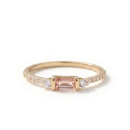 9Kt Solid Yellow Gold Ring with Lab Grown Diamond, Morganite 9Kt Solid Yellow Gold Ring with Lab Grown Diamond, Morganite