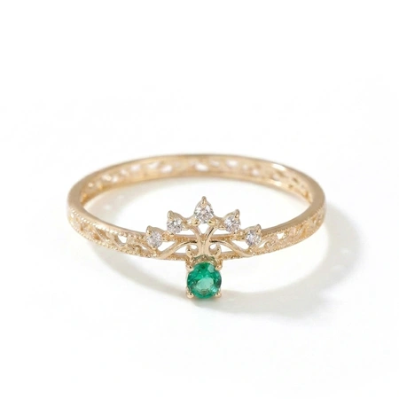 9Kt Solid Gold Ring with Lab Diamond and Columbia Emerald 9Kt Solid Gold Ring with Lab Diamond and Columbia Emerald