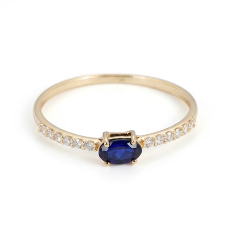 Lab Grown Diamond, Royal Blue Sapphire Yellow Gold Ring