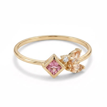 Lab Grown Diamond Padparadscha Sapphire Morganite Gold Ring Lab Grown Diamond Padparadscha Sapphire Morganite Gold Ring