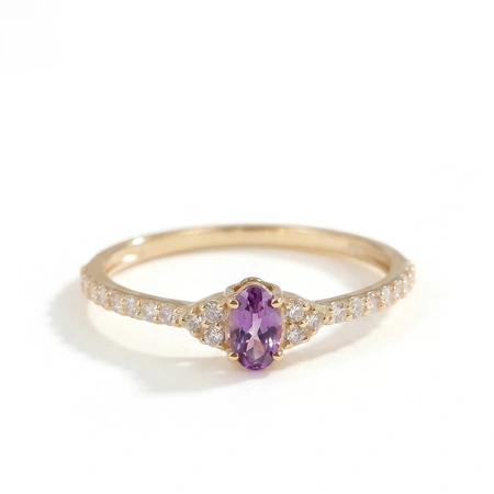 Yellow Gold Ring with Lab Grown Diamond and Alexandrite