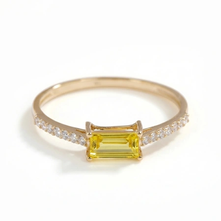 Yellow Gold Ring with Lab Grown Yellow Sapphire, Diamond Yellow Gold Ring with Lab Grown Yellow Sapphire, Diamond