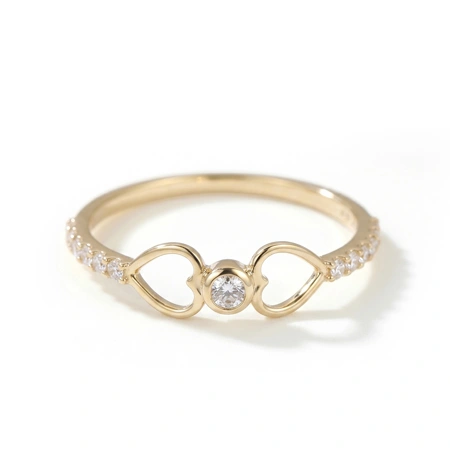 Elegant Yellow Gold Heart Ring with Lab Grown Diamond Elegant Yellow Gold Heart Ring with Lab Grown Diamond