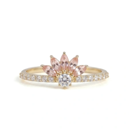 Yellow Gold Ring Lab Grown Padparadscha Sapphire and Diamond Yellow Gold Ring Lab Grown Padparadscha Sapphire and Diamond