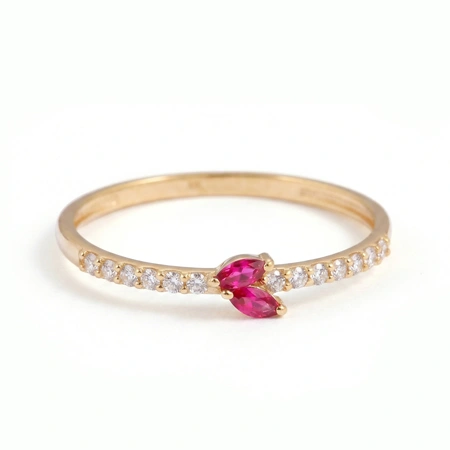 9Kt Gold Ring with Lab Grown Diamond, Pigeon Blood Ruby 9Kt Gold Ring with Lab Grown Diamond, Pigeon Blood Ruby