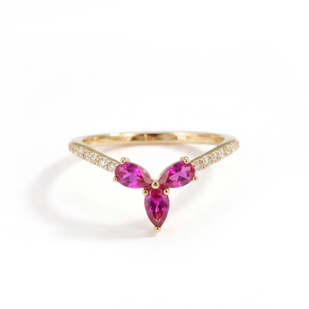 Lab Grown Diamond and Hot Pink Tourmaline 9Kt Yellow Gold Ring