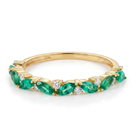 9Kt Gold Eternity Band Lab Grown Diamond and Columbia Emerald