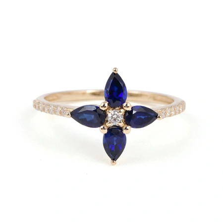 9 Karat Gold Ring Lab Grown Diamond, Royal Blue Sapphire