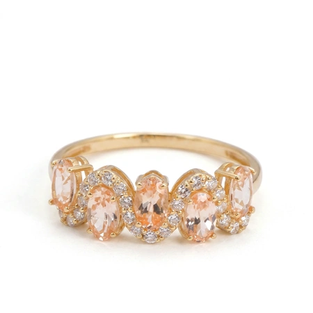 9Kt Yellow Gold Ring with Lab Grown Diamond, Morganite 9Kt Yellow Gold Ring with Lab Grown Diamond, Morganite