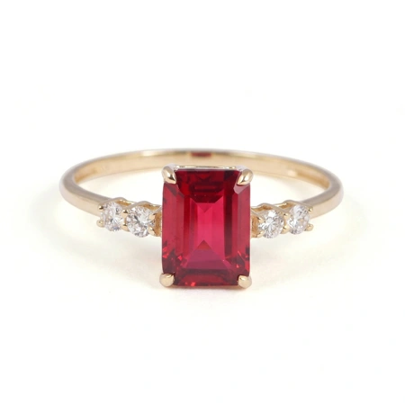 9Kt Yellow Gold Ring Lab Grown Diamond and Pigeon Blood Ruby