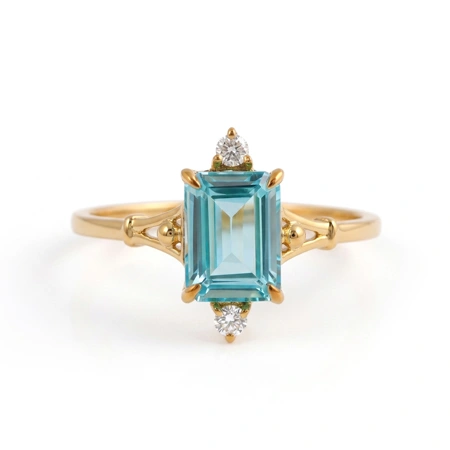 18Kt Gold Ring Lab Grown Diamond and Paraiba Tourmaline 18Kt Gold Ring Lab Grown Diamond and Paraiba Tourmaline