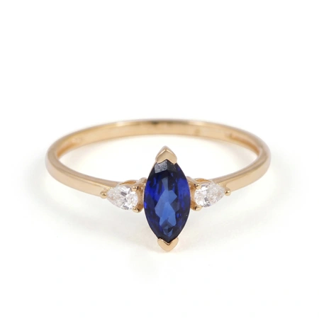 18Kt Gold Ring with Lab Grown Blue Sapphire, Diamond 18Kt Gold Ring with Lab Grown Blue Sapphire, Diamond