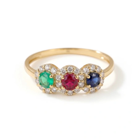 Lab Diamond Ring with Emerald, Ruby, and Blue Sapphire Gold Lab Diamond Ring with Emerald, Ruby, and Blue Sapphire Gold