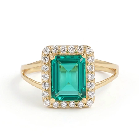 Lab Grown Diamond and Columbia Emerald Gold Ring