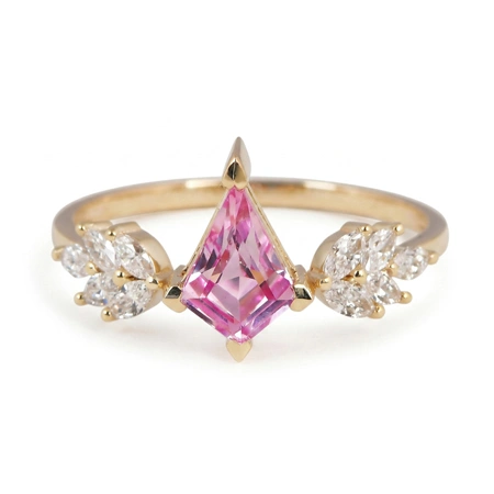 Lab Grown Padparadscha Sapphire, Diamond 9Kt Yellow Gold Ring