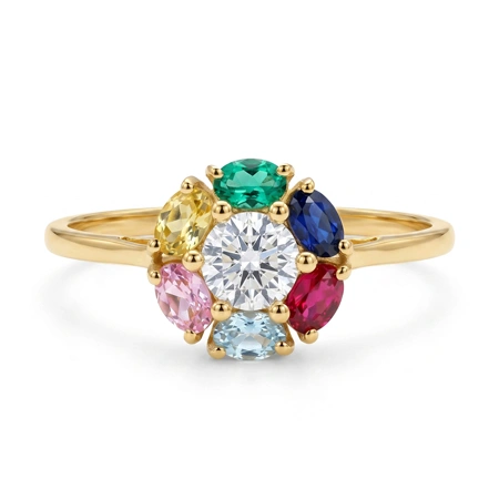 9Kt Yellow Gold Ring with Lab Grown Diamond and Multi Gems 9Kt Yellow Gold Ring with Lab Grown Diamond and Multi Gems