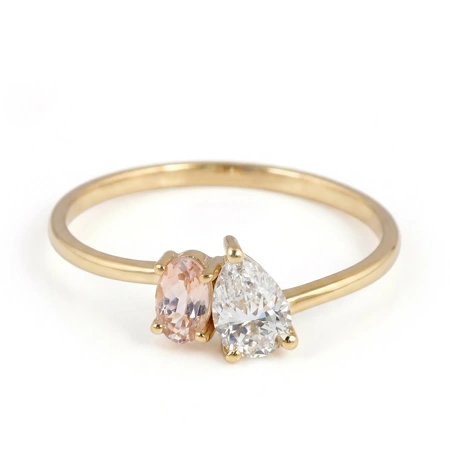 Handcrafted Gold Ring with Lab Grown Diamond and Morganite Handcrafted Gold Ring with Lab Grown Diamond and Morganite