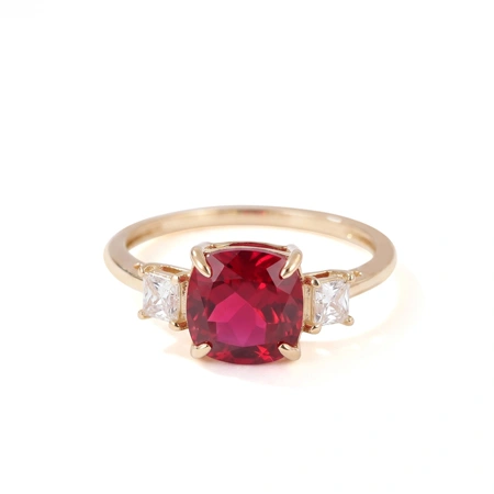 Lab Created Diamond with Pigeon Blood Ruby 18Kt Gold Ring