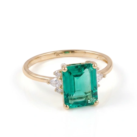 Lab Grown Diamond and Columbia Emerald Yellow Gold Ring