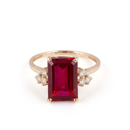 9Kt Yellow Gold Ring Lab Grown Pigeon Blood Ruby, Diamond