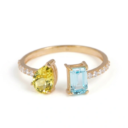 Lab Diamond, Paraiba Tourmaline, Yellow Sapphire Gold Ring