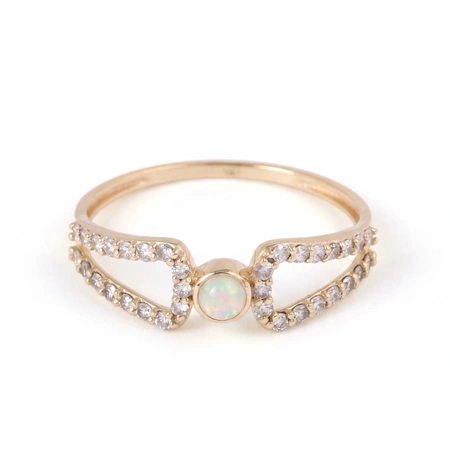 Ethiopian Opal 9 Kt Gold Ring with Lab Grown Diamond Ethiopian Opal 9 Kt Gold Ring with Lab Grown Diamond