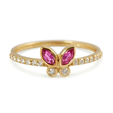 9 KT Gold Ring Lab Grown Diamond and Hot Pink Tourmaline